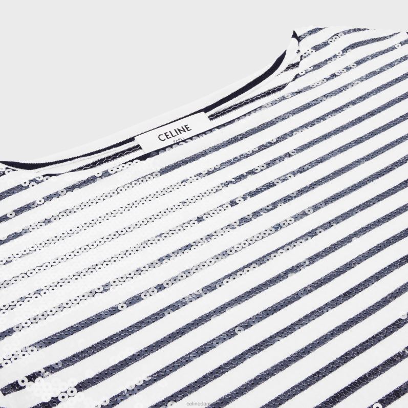 CELINE Kvinder broderet mariniere i bomuldsjersey F44FV846 beklædning off white/marineblå