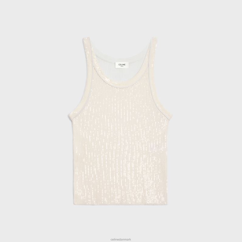 CELINE Kvinder broderet tanktop i ribbet silke F44FV570 beklædning off white