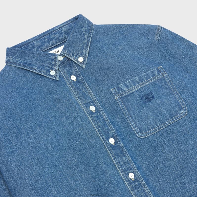 CELINE Kvinder cropped skjorte i denim F44FV834 beklædning union havvask
