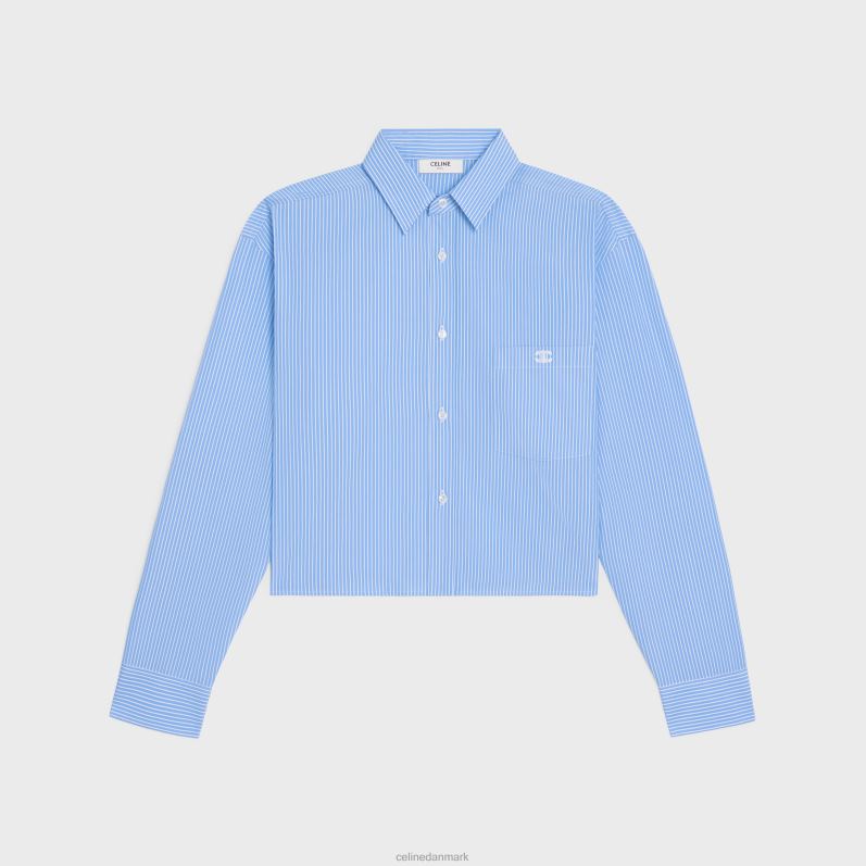 CELINE Kvinder cropped skjorte i stribet bomuldspoplin F44FV835 beklædning ciel/blanc