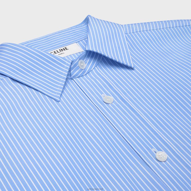 CELINE Kvinder cropped skjorte i stribet bomuldspoplin F44FV835 beklædning ciel/blanc