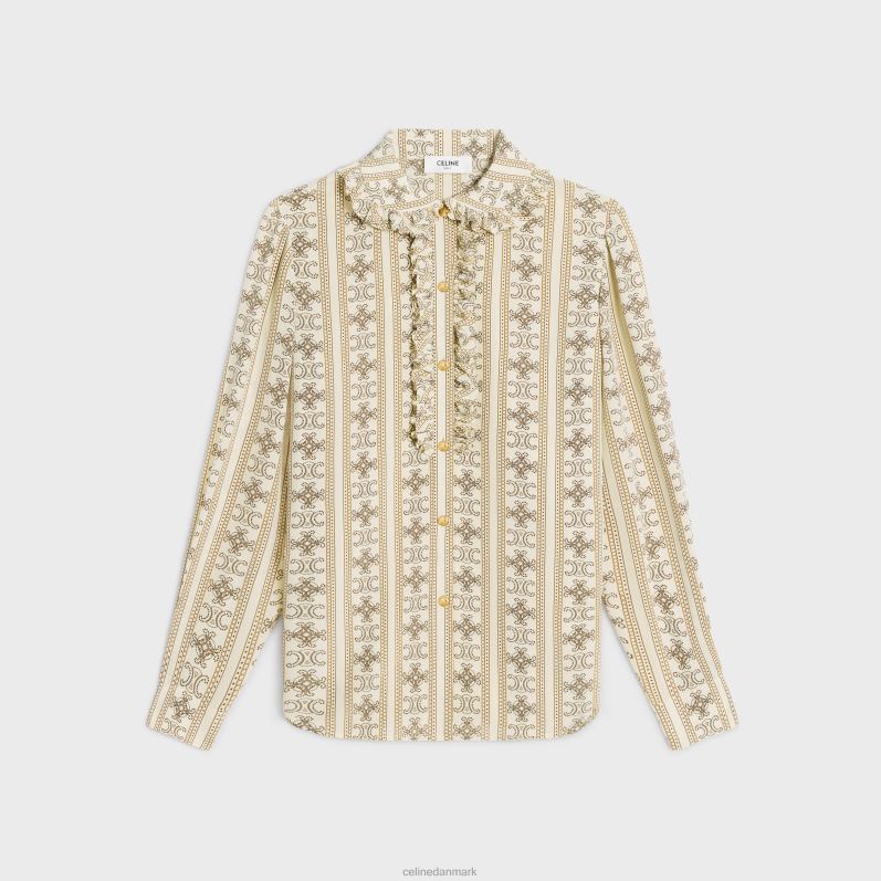 CELINE Kvinder flæsebluse i crepe de chine F44FV578 beklædning elfenben/toffee/marron glace