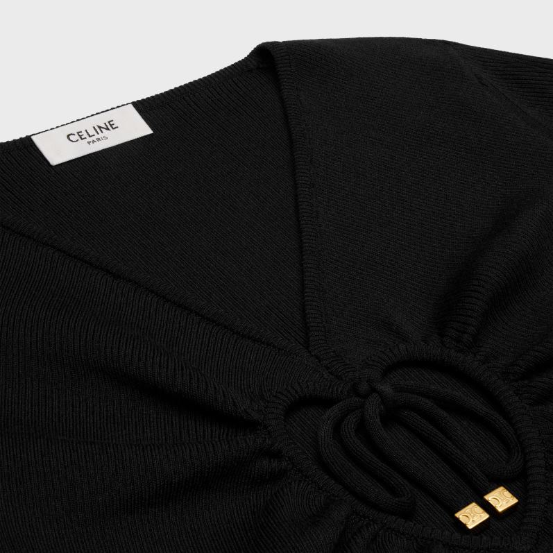 CELINE Kvinder hjerte crop top i underliggende silke og bomuld F44FV580 beklædning sort