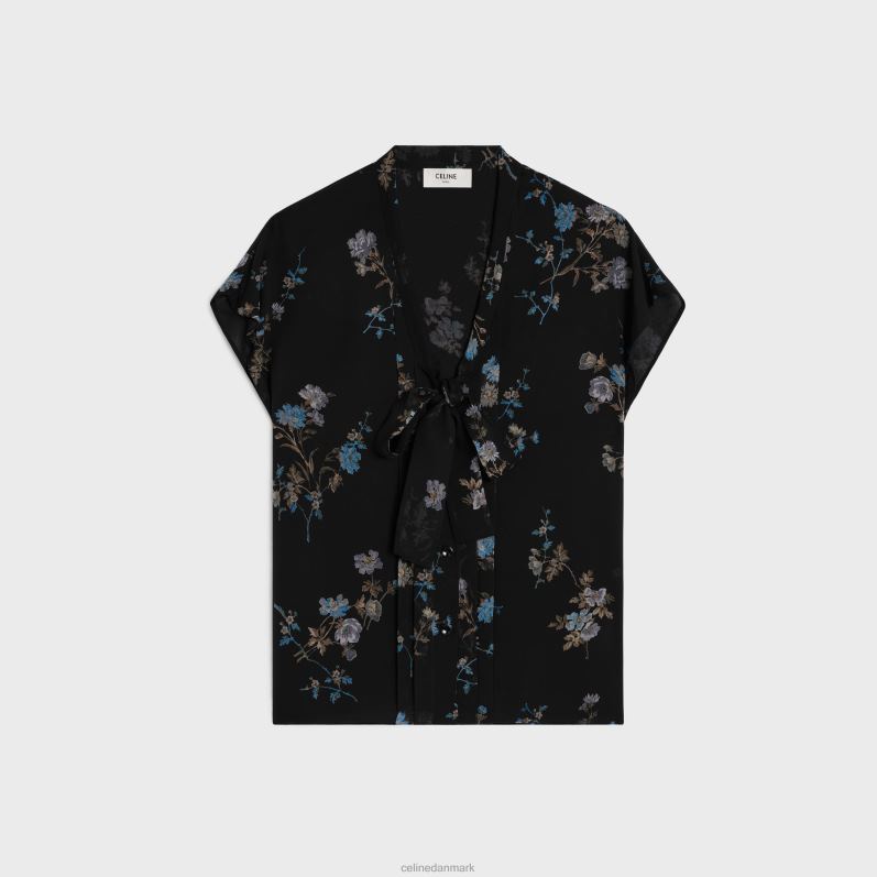 CELINE Kvinder lavalliere bluse i silke georgette F44FV841 beklædning noir/bleu