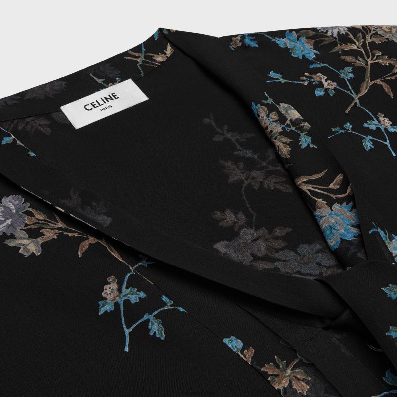 CELINE Kvinder lavalliere bluse i silke georgette F44FV841 beklædning noir/bleu