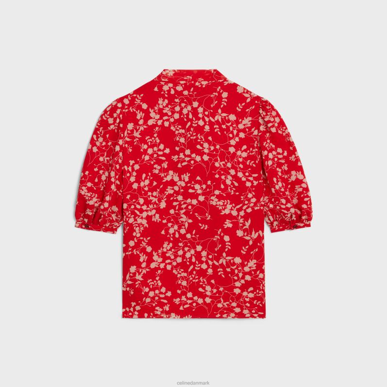 CELINE Kvinder lavalliere bluse i silke georgette F44FV842 beklædning rouge/craie