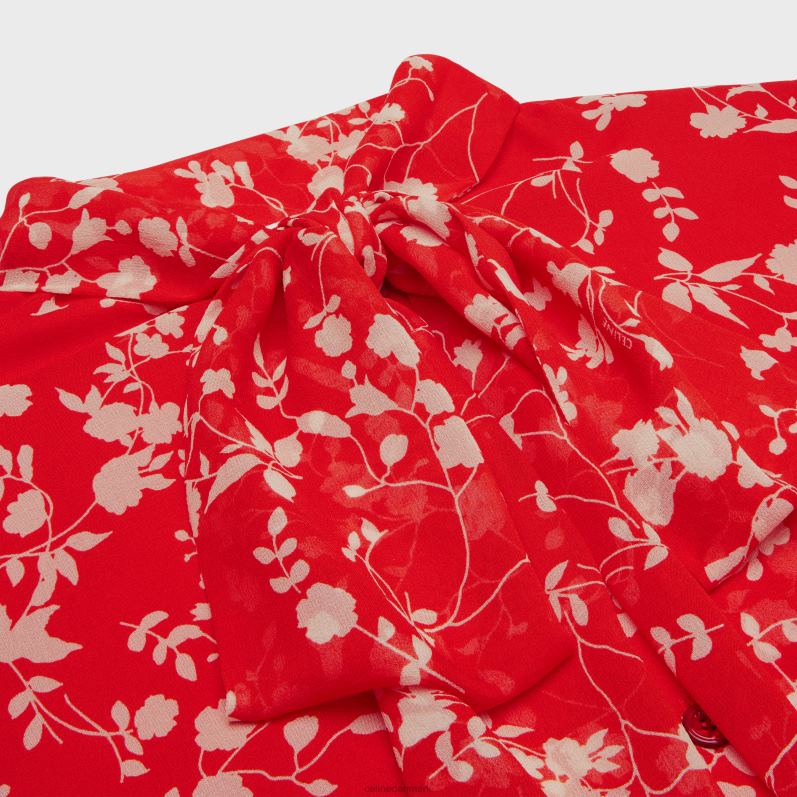 CELINE Kvinder lavalliere bluse i silke georgette F44FV842 beklædning rouge/craie