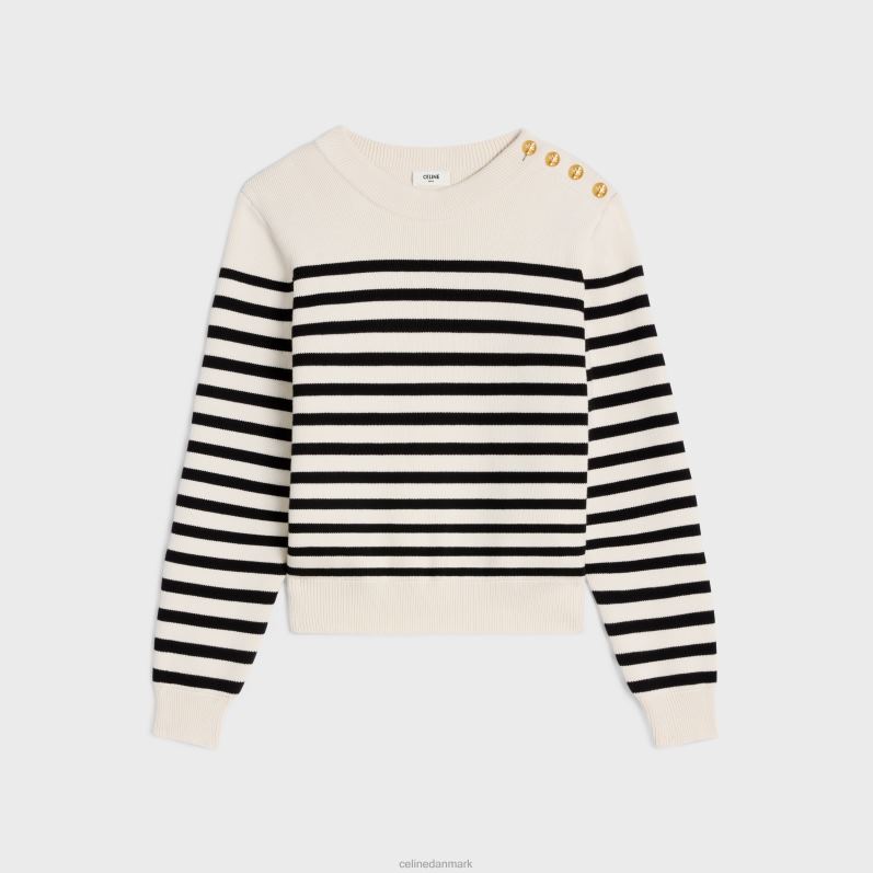 CELINE Kvinder marinertrøje med rund hals i bomuld F44FV564 beklædning off white/sort