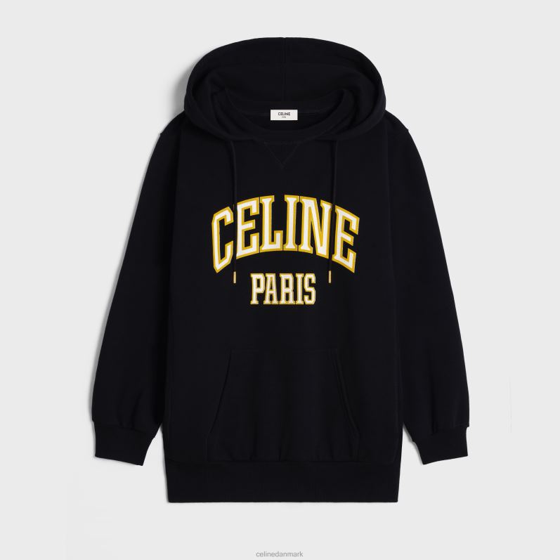 CELINE Kvinder oversized hættetrøje i bomuldsfleece F44FV669 beklædning sort/gul/hvid