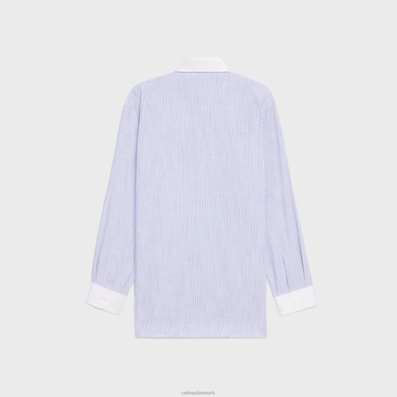 CELINE Kvinder oversized skjorte i stribet chambray bomuld F44FV840 beklædning craie/bleu