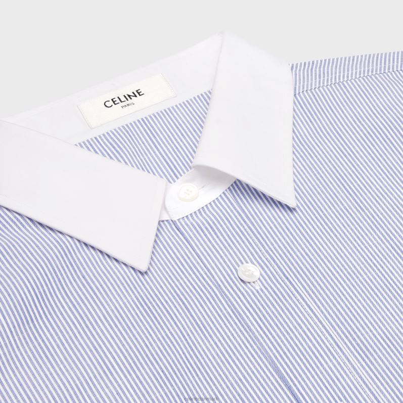 CELINE Kvinder oversized skjorte i stribet chambray bomuld F44FV840 beklædning craie/bleu