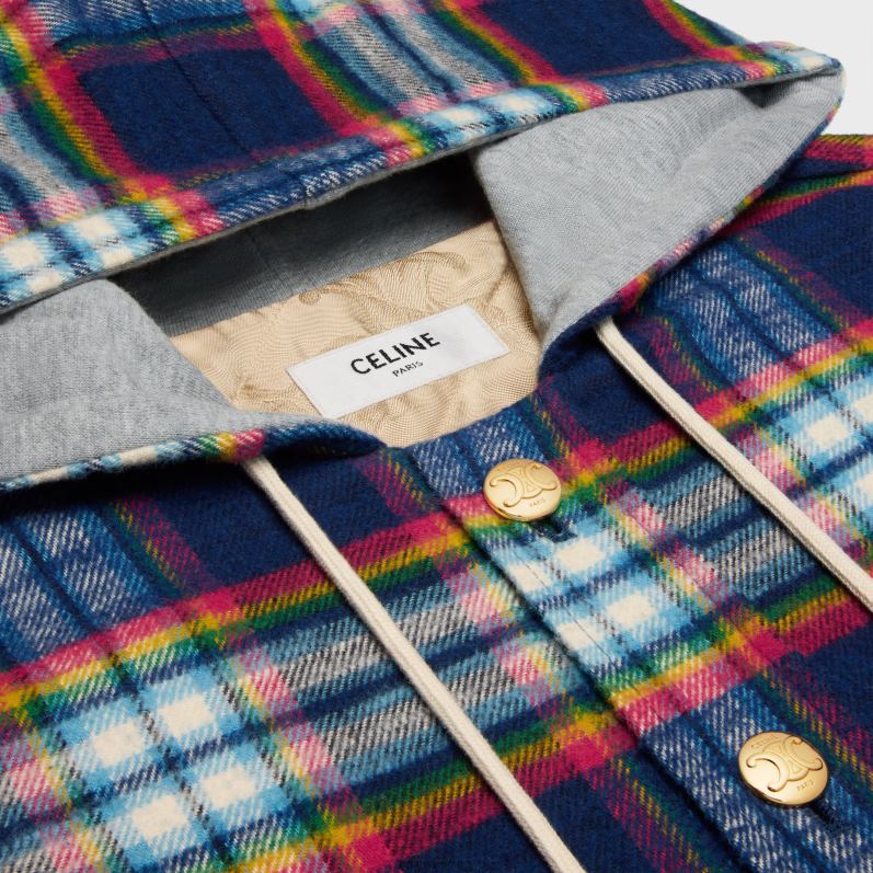 CELINE Kvinder quiltet overtrøje i ternet bomuld F44FV631 beklædning flåde