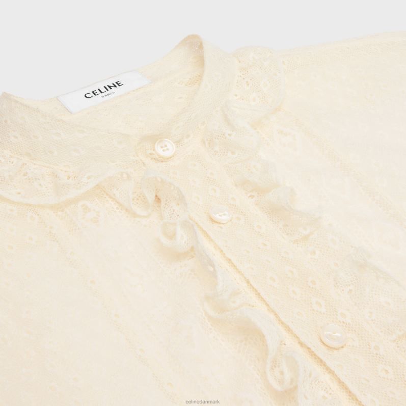CELINE Kvinder romy cropped skjorte i blonder og bomuld F44FV579 beklædning creme