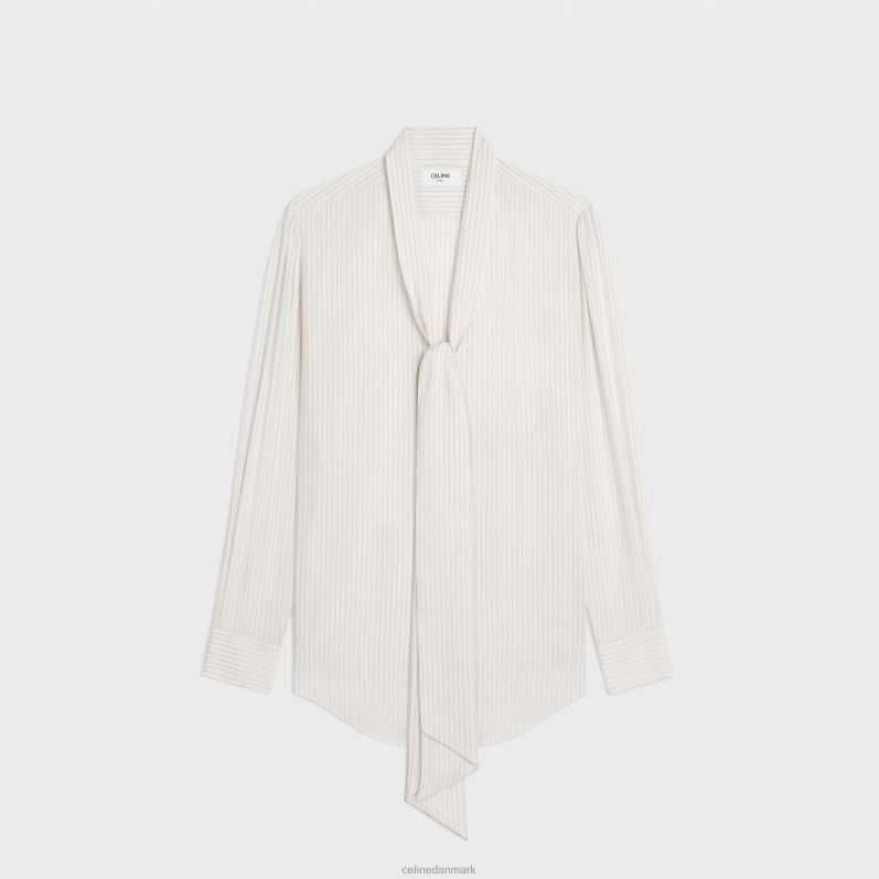 CELINE Kvinder romy lavalliere skjorte i stribet silke F44FV830 beklædning craie/gris clair