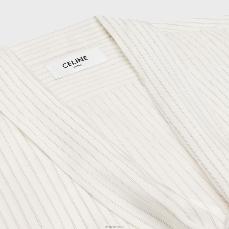 CELINE Kvinder romy lavalliere skjorte i stribet silke F44FV830 beklædning craie/gris clair