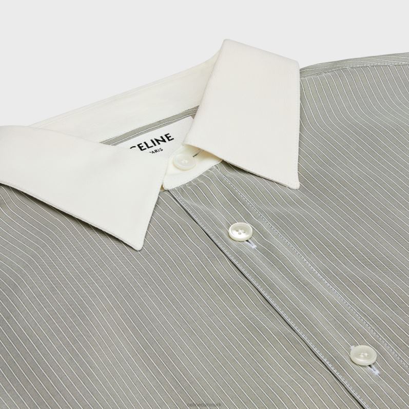 CELINE Kvinder romy skjorte i stribet silke F44FV836 beklædning gris clair/craie/antracit