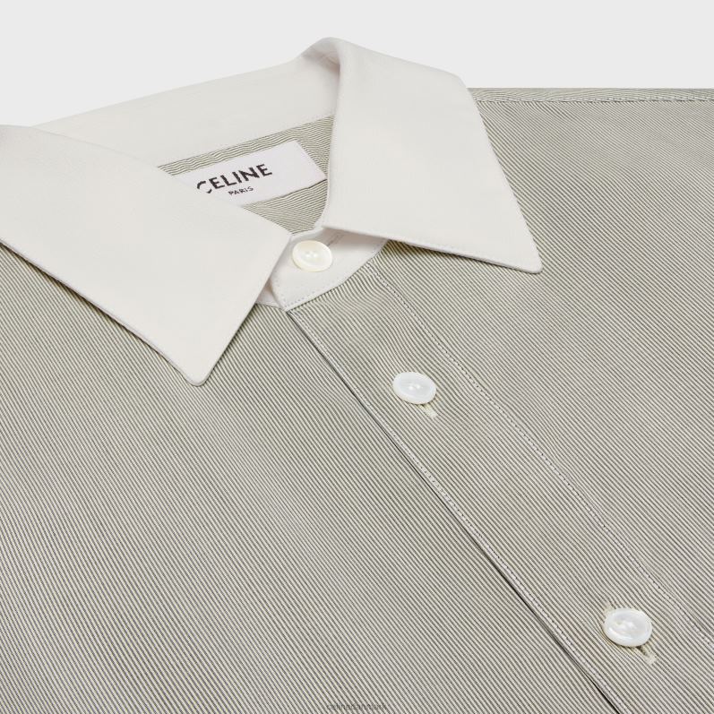 CELINE Kvinder romy skjorte i stribet silke F44FV837 beklædning craie/noir