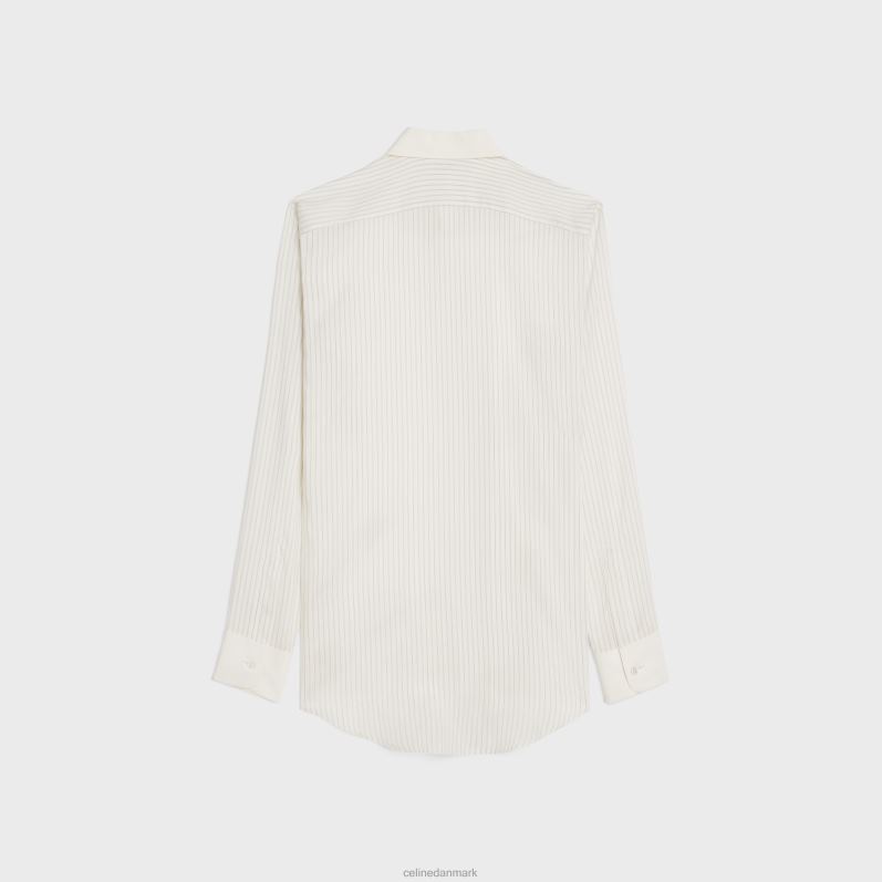 CELINE Kvinder romy skjorte i stribet silke F44FV839 beklædning craie/gris clair
