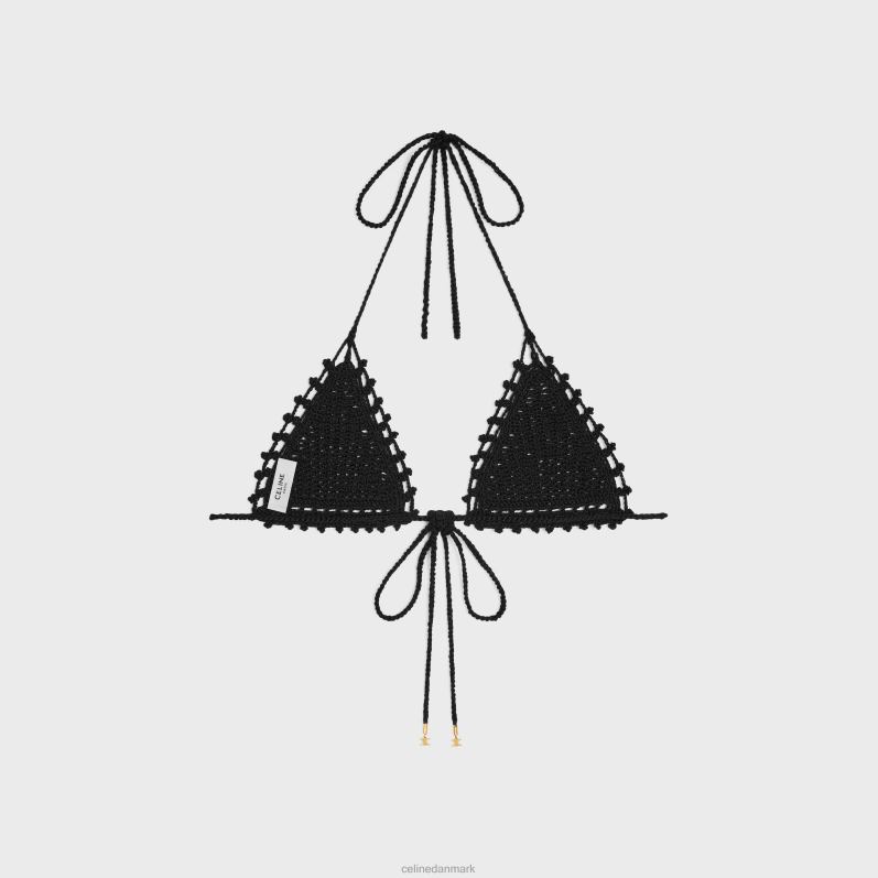 CELINE Kvinder trekantet top i hæklet bomuld F44FV849 beklædning sort