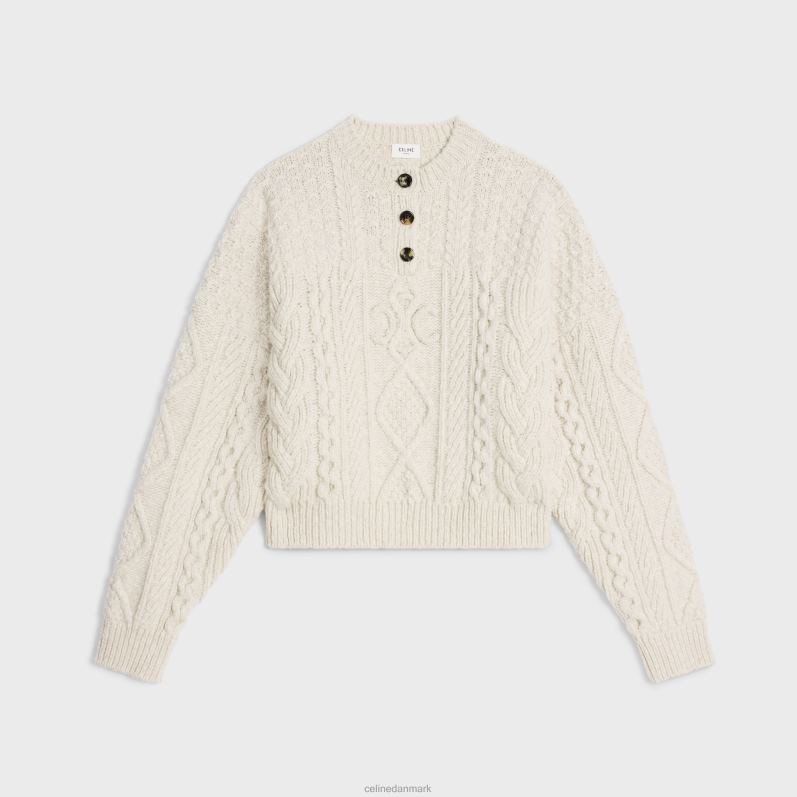 CELINE Kvinder triomphe sweater med rund hals i aranuld F44FV565 beklædning off white