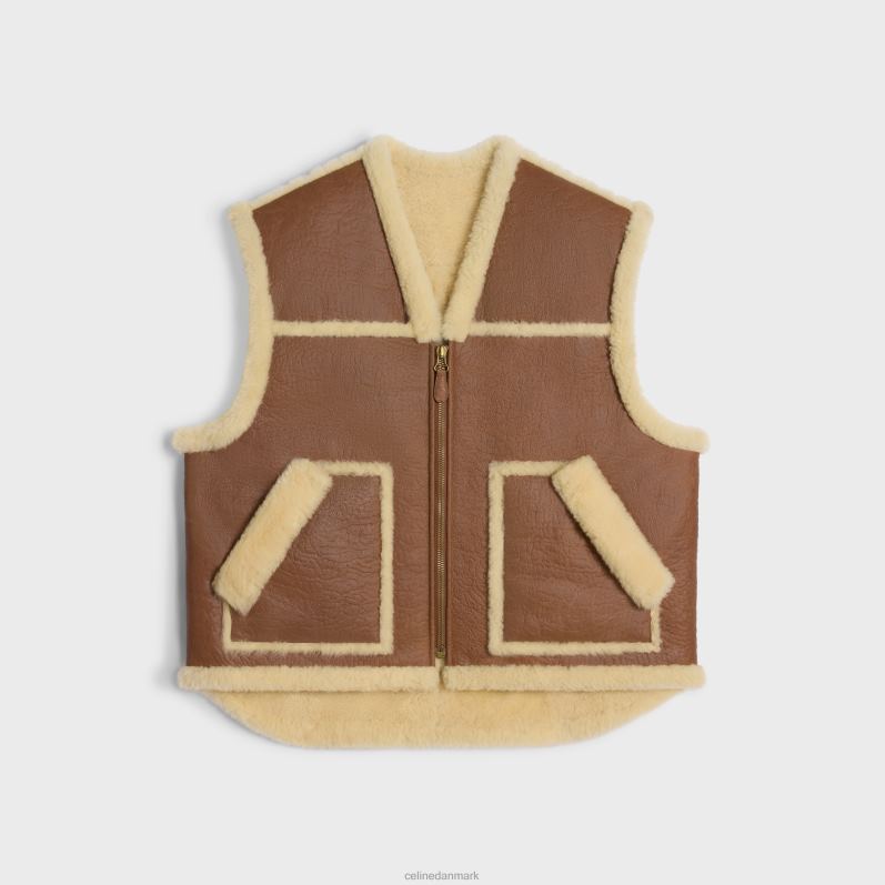 CELINE Kvinder vintage-finish vest i shearling F44FV626 beklædning tan/creme