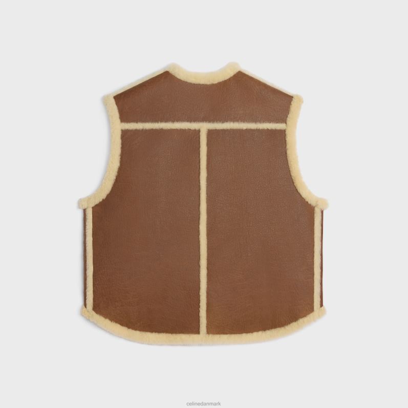 CELINE Kvinder vintage-finish vest i shearling F44FV626 beklædning tan/creme