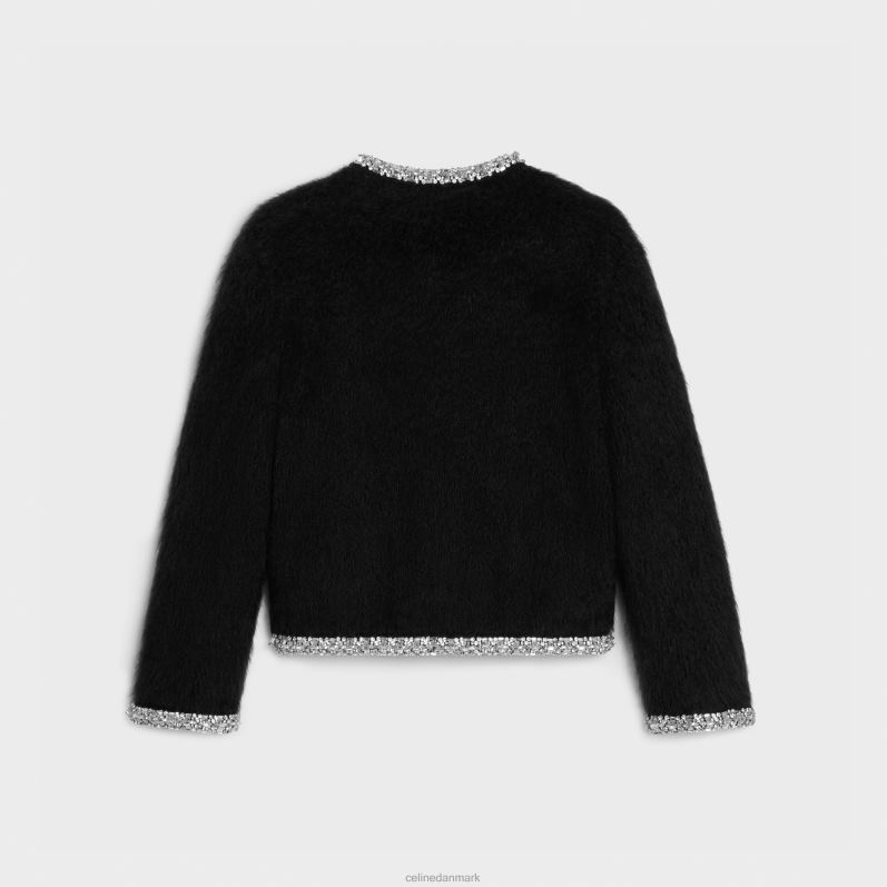 CELINE Kvinder broderet cardigan i børstet mohair F44FV616 beklædning sort