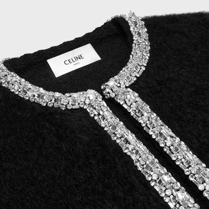 CELINE Kvinder broderet cardigan i børstet mohair F44FV616 beklædning sort