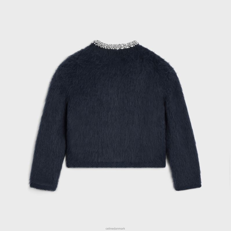 CELINE Kvinder broderet cardigan i børstet mohair F44FV617 beklædning blå