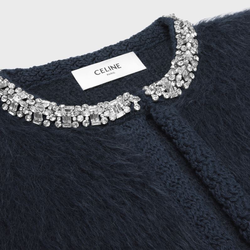 CELINE Kvinder broderet cardigan i børstet mohair F44FV617 beklædning blå
