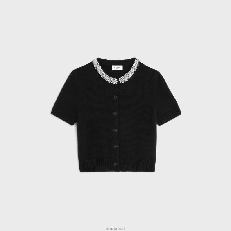 CELINE Kvinder broderet cropped cardigan i kashmir F44FV768 beklædning sort