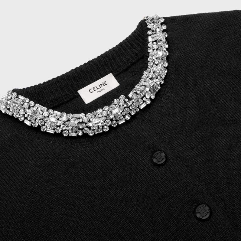 CELINE Kvinder broderet cropped cardigan i kashmir F44FV768 beklædning sort