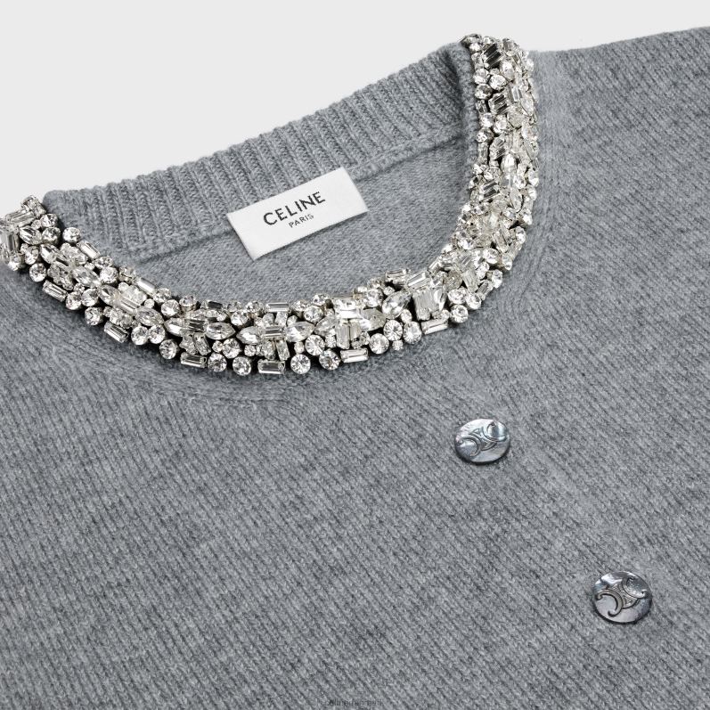 CELINE Kvinder broderet cropped cardigan i kashmir F44FV769 beklædning mellemgrå