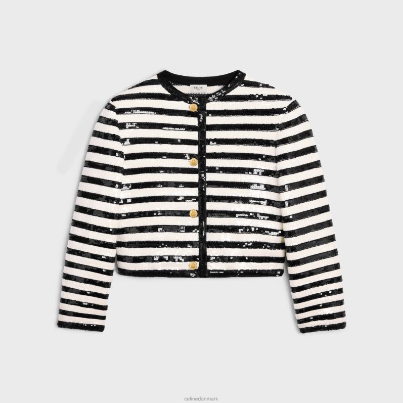 CELINE Kvinder broderet mariniere cardigan i uld F44FV569 beklædning ecru/sort