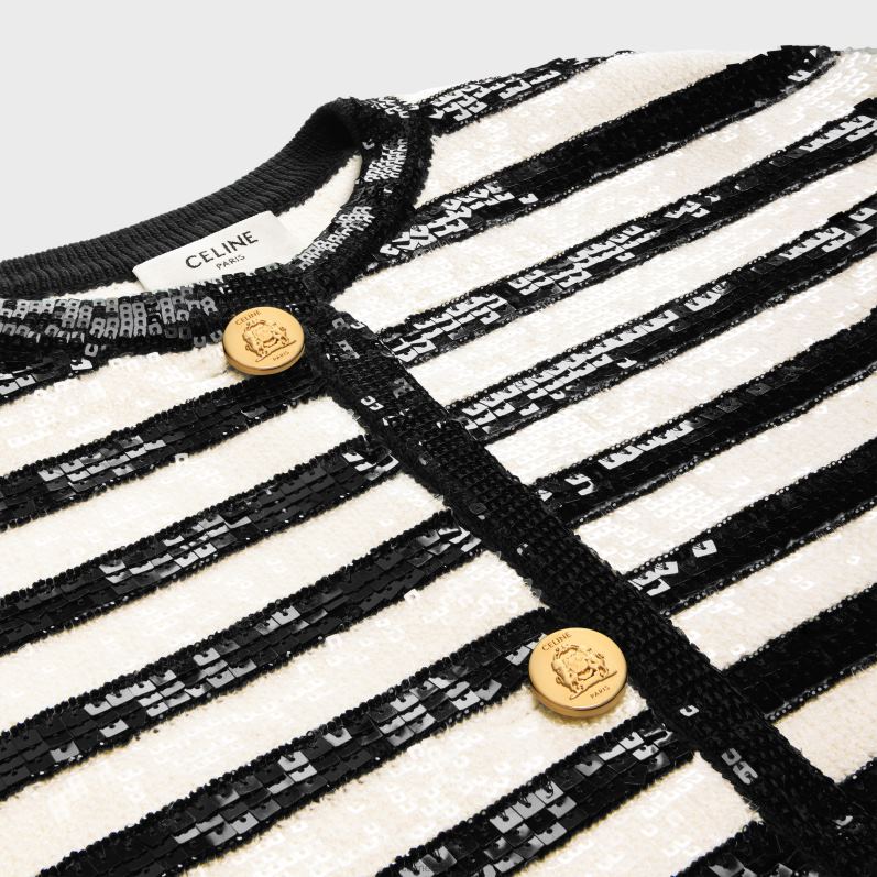 CELINE Kvinder broderet mariniere cardigan i uld F44FV569 beklædning ecru/sort