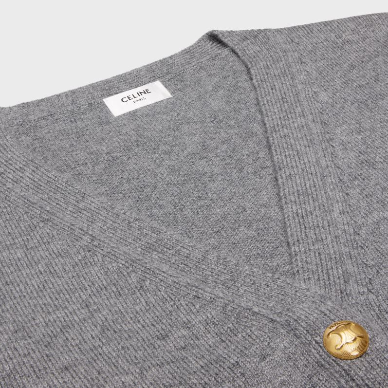 CELINE Kvinder cardigan med gourmetter i heritage cashmere F44FV614 beklædning grå
