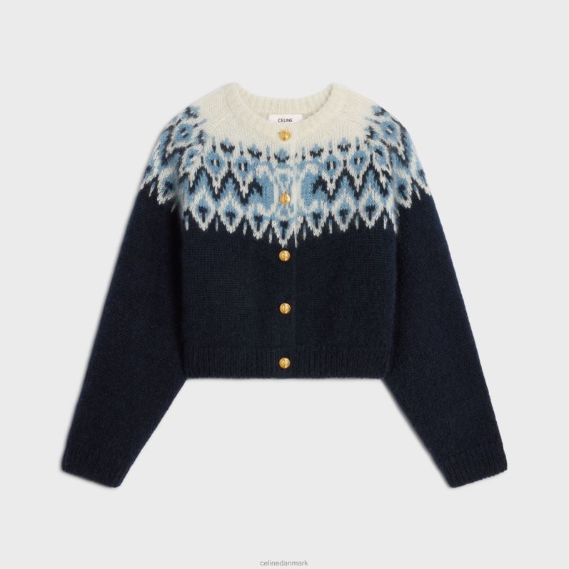 CELINE Kvinder fair isle cardigan i mohair & silke F44FV562 beklædning blå/råhvid