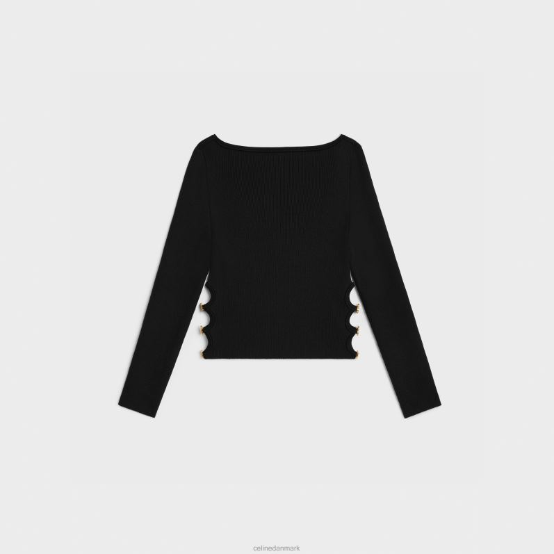 CELINE Kvinder firkantet krave top i underliggende silke og bomuld F44FV747 beklædning sort