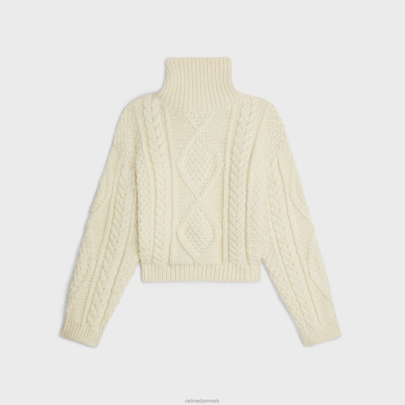 CELINE Kvinder højhalset sweater i aran alpaca uld F44FV609 beklædning off white