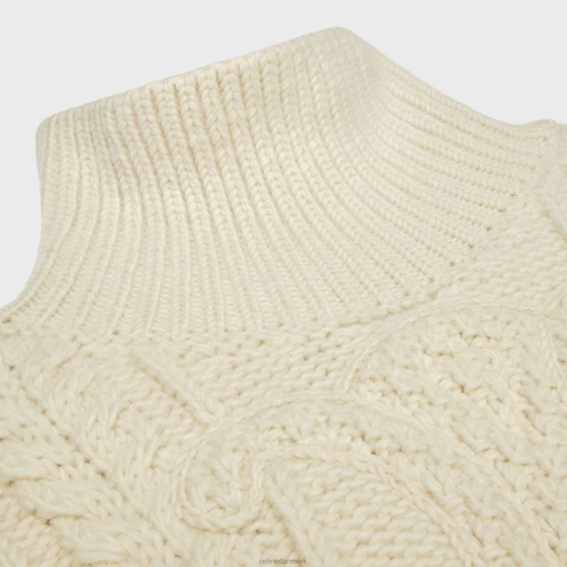 CELINE Kvinder højhalset sweater i aran alpaca uld F44FV609 beklædning off white