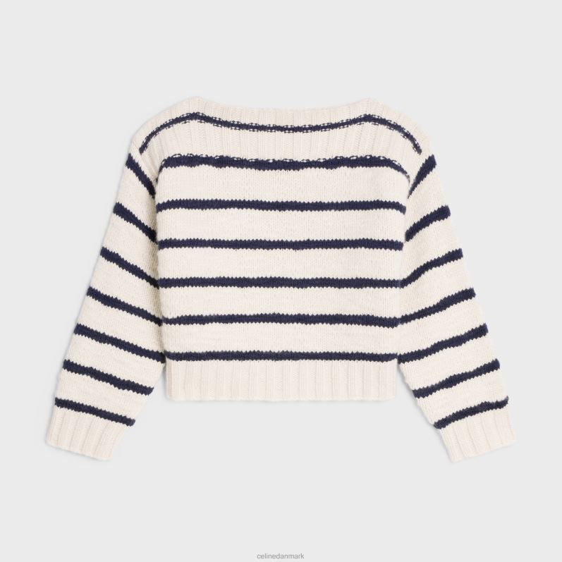 CELINE Kvinder mariniere sweater med bådhals i kashmir F44FV756 beklædning off white/marineblå