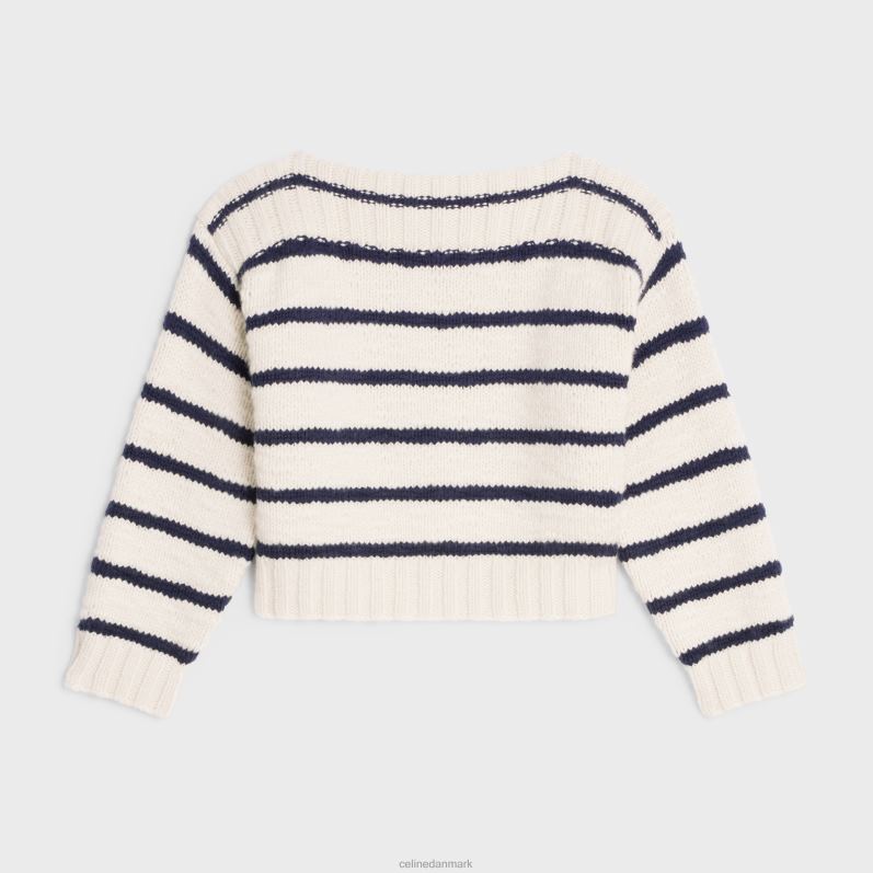 CELINE Kvinder mariniere sweater med bådhals i kashmir F44FV756 beklædning off white/marineblå