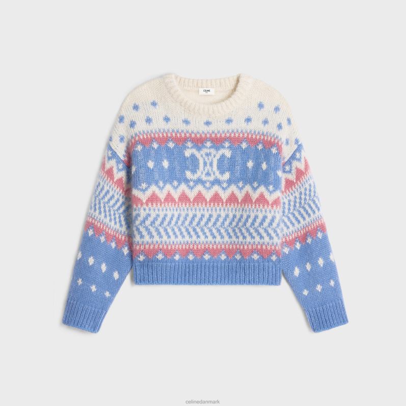 CELINE Kvinder rundhalstrøje i fair isle mohair & silke F44FV606 beklædning lyseblå