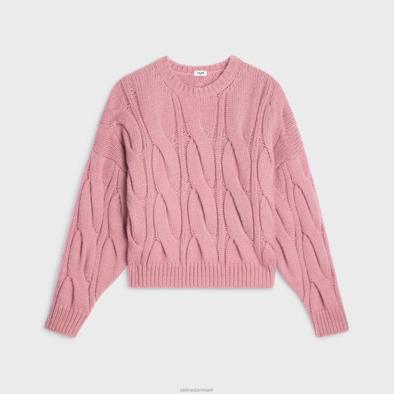 CELINE Kvinder sweater med rund hals i kabelstrikket kashmir og silke F44FV759 beklædning lyserød