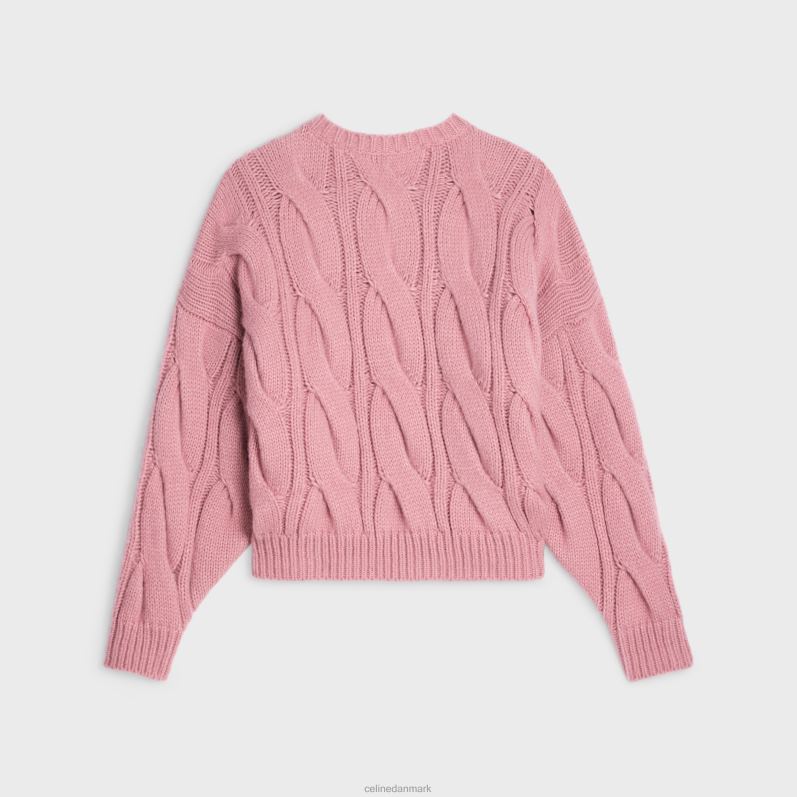 CELINE Kvinder sweater med rund hals i kabelstrikket kashmir og silke F44FV759 beklædning lyserød