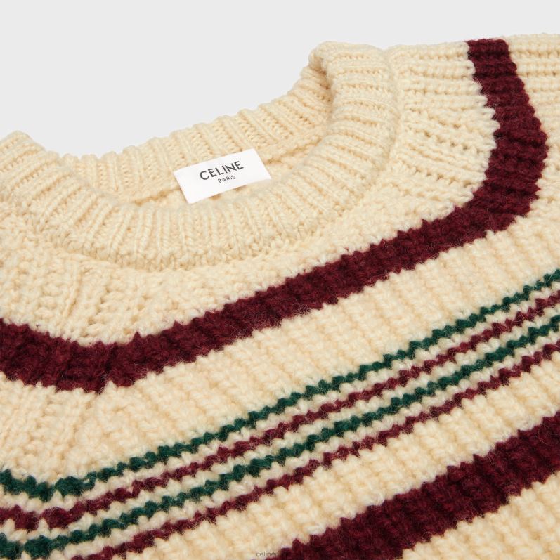CELINE Kvinder sweater med rund hals i stribet ribuld F44FV749 beklædning off white