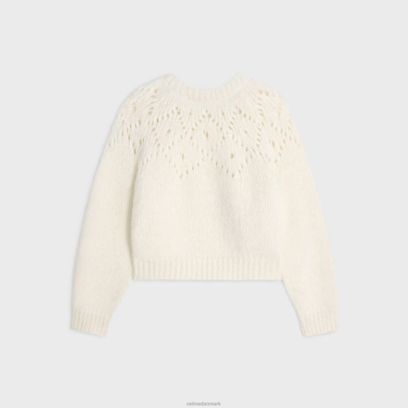 CELINE Kvinder sweater med rund hals i triomphe fair isle alpaca uld pointelle F44FV607 beklædning off white