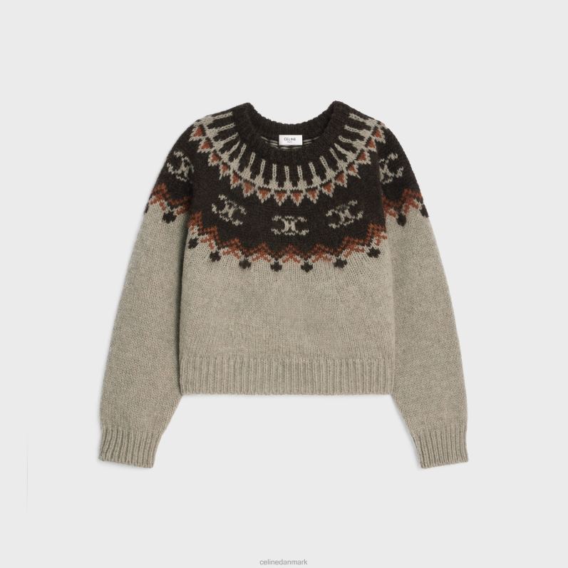 CELINE Kvinder sweater med rund hals i triomphe fair isle uld F44FV604 beklædning mellemgrå