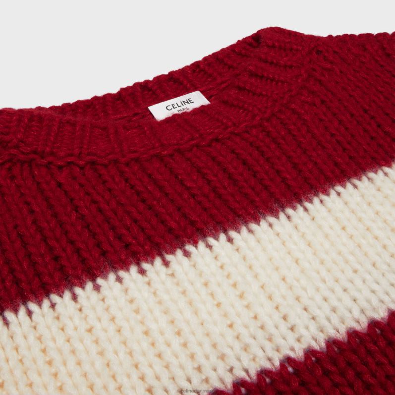 CELINE Kvinder sweater med rund hals i uld, kashmir og silke F44FV748 beklædning ecru/rød