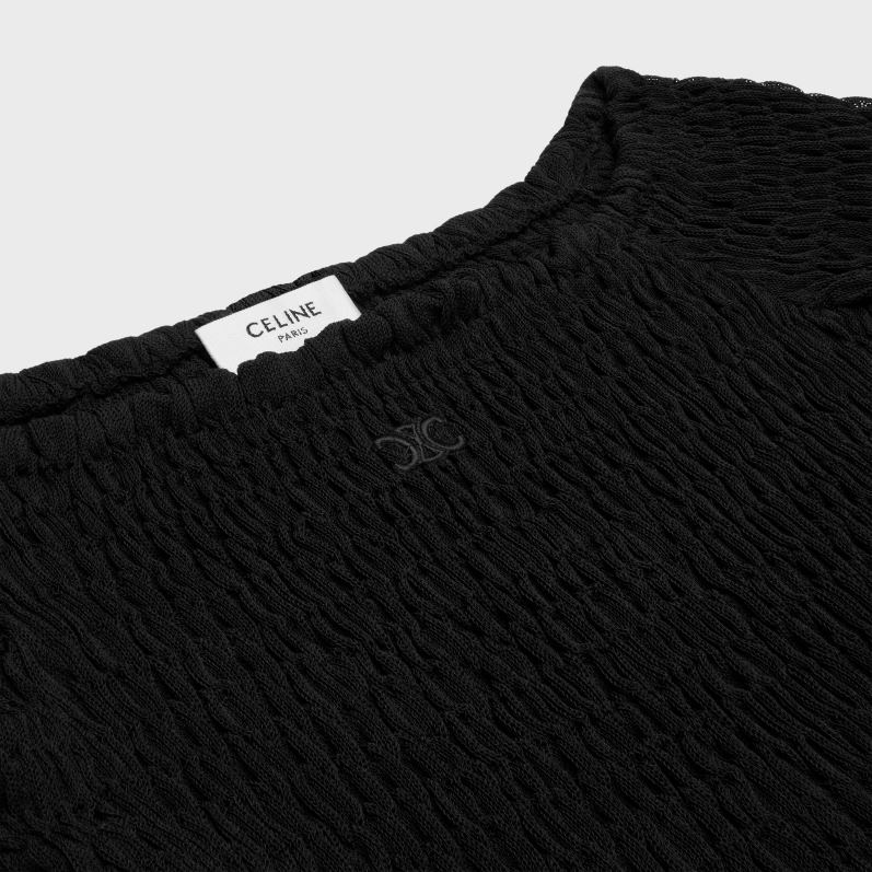 CELINE Kvinder triomphe crop top i gaufferet silke F44FV640 beklædning sort